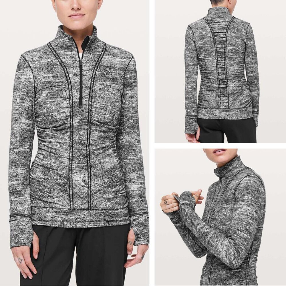 Lululemon Cypress Kiss 1/2 Zip Rulu In Rush Jacquard Black White Size 6